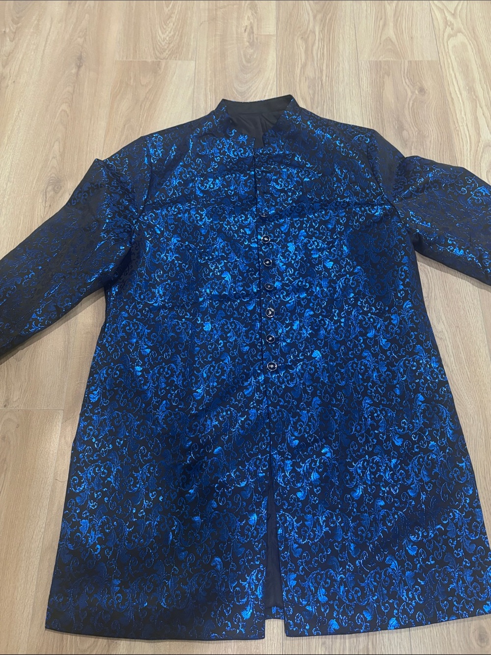Blue Brocade Men's kurta size 46 with black bottom